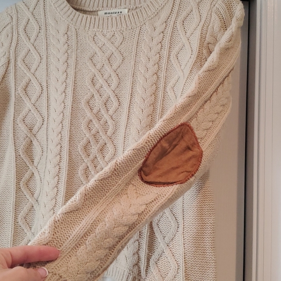 COPY - Monteau Cable Knit Elbow Patch Layered Sweater - Picture 7 of 11